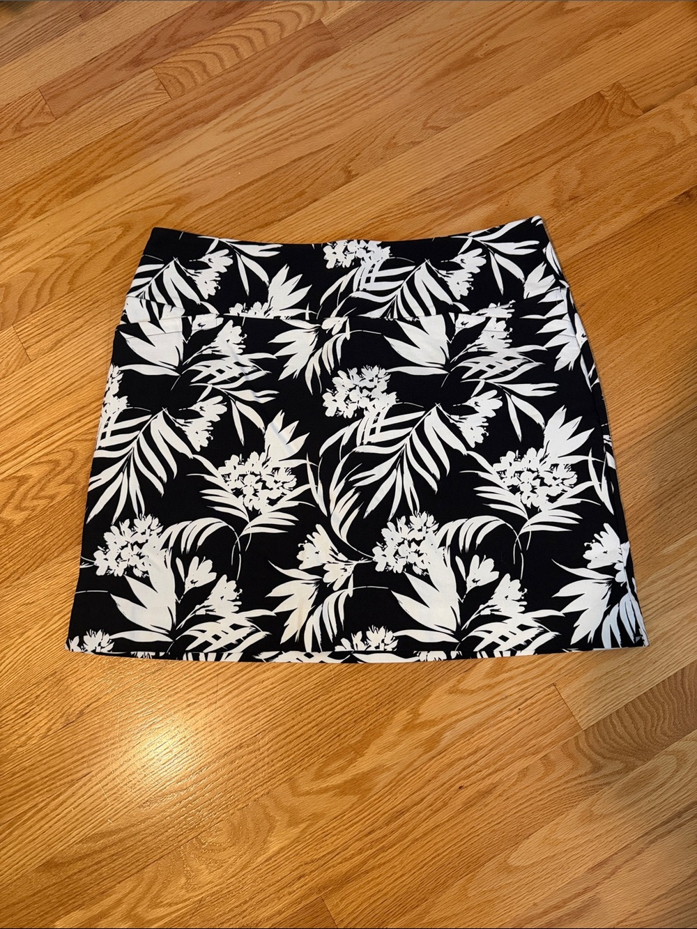 High-Waist Black & White Floral Mini Skirt